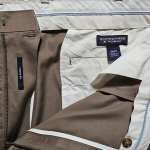 Roundtree & Yorke Classic Fit Pleated Khaki‎ Trousers Mens 46x29 Brown